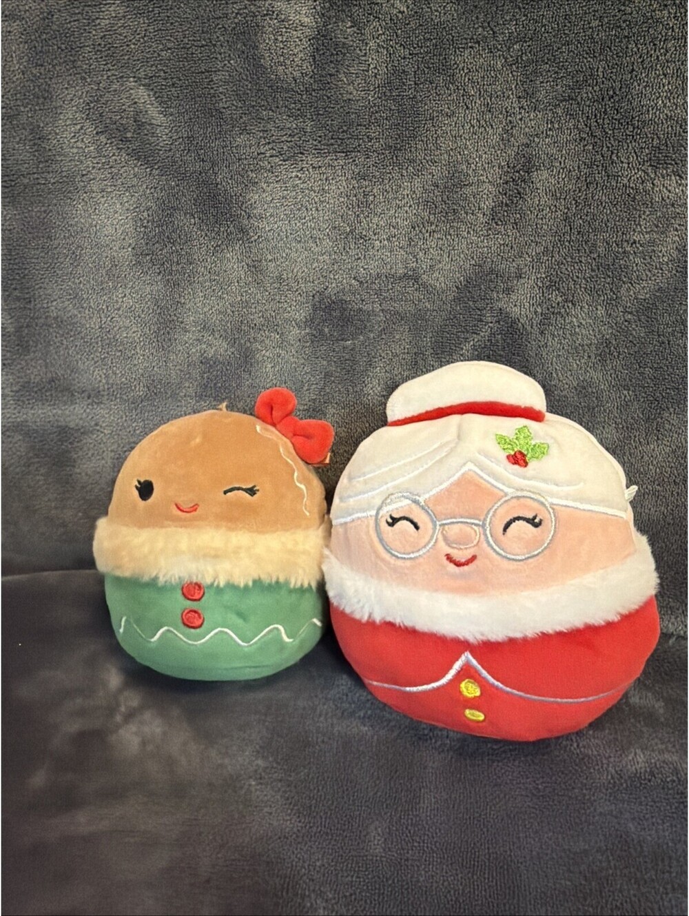Two Original Squishmallows Mrs. Claus And Winking Gingerbread Cookie With A Bow